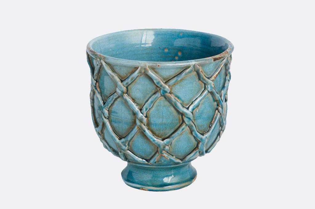 Blue ceramic pot with dark highlights