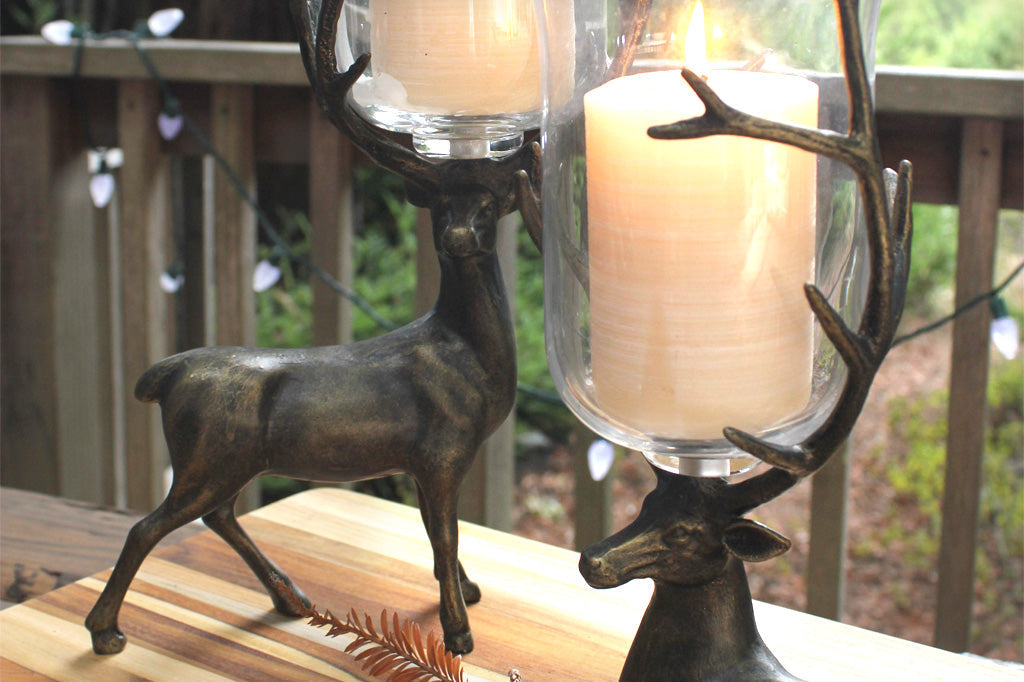close-up of deer candleholders