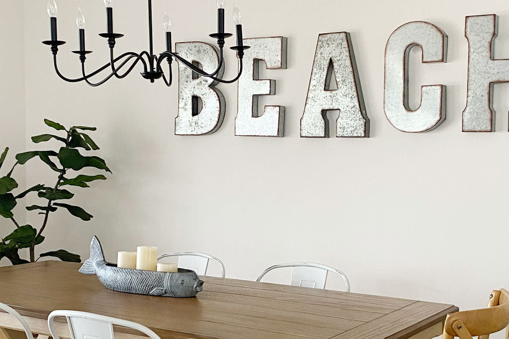 fish candleholder in a beach cottage dining room