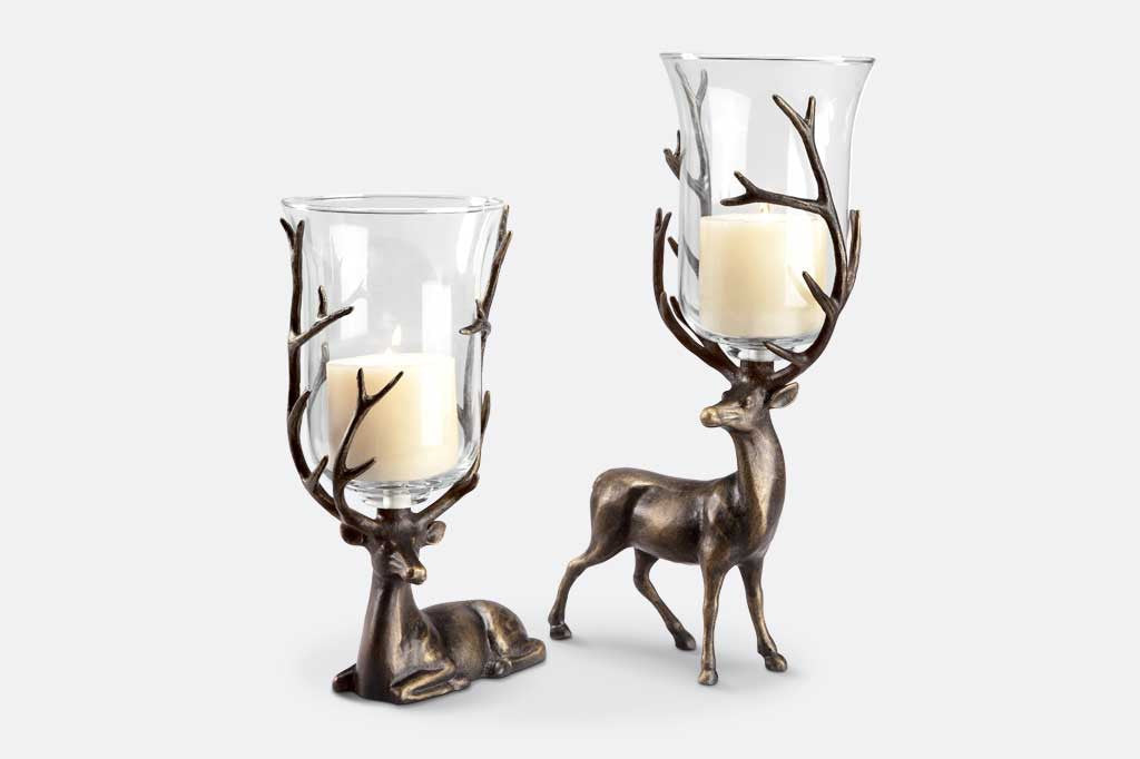 Aspen Hurricane Candleholders Set of 2 with two pillar candles