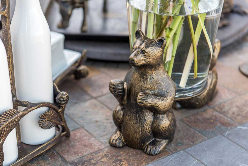 close up view of the bear on the Aspen Bear Vase on a table