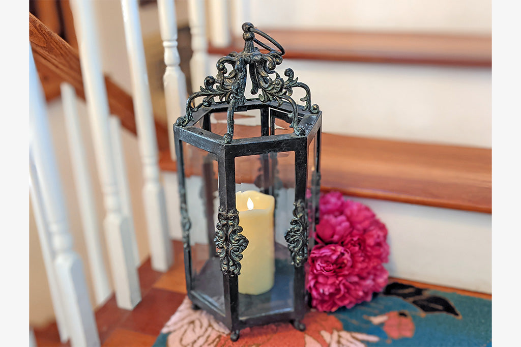 Rouleau Six Pane Lantern on home staircase