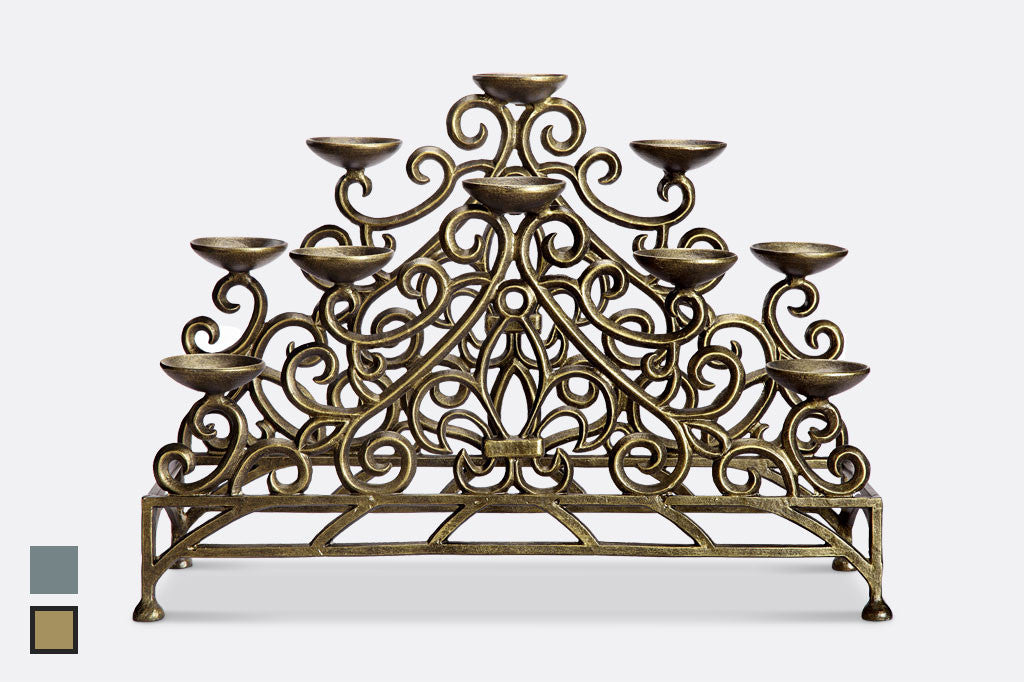 Stylized Fleur de Lys Fireplace Candelabra Bronze, shown without candles
#color_bronze