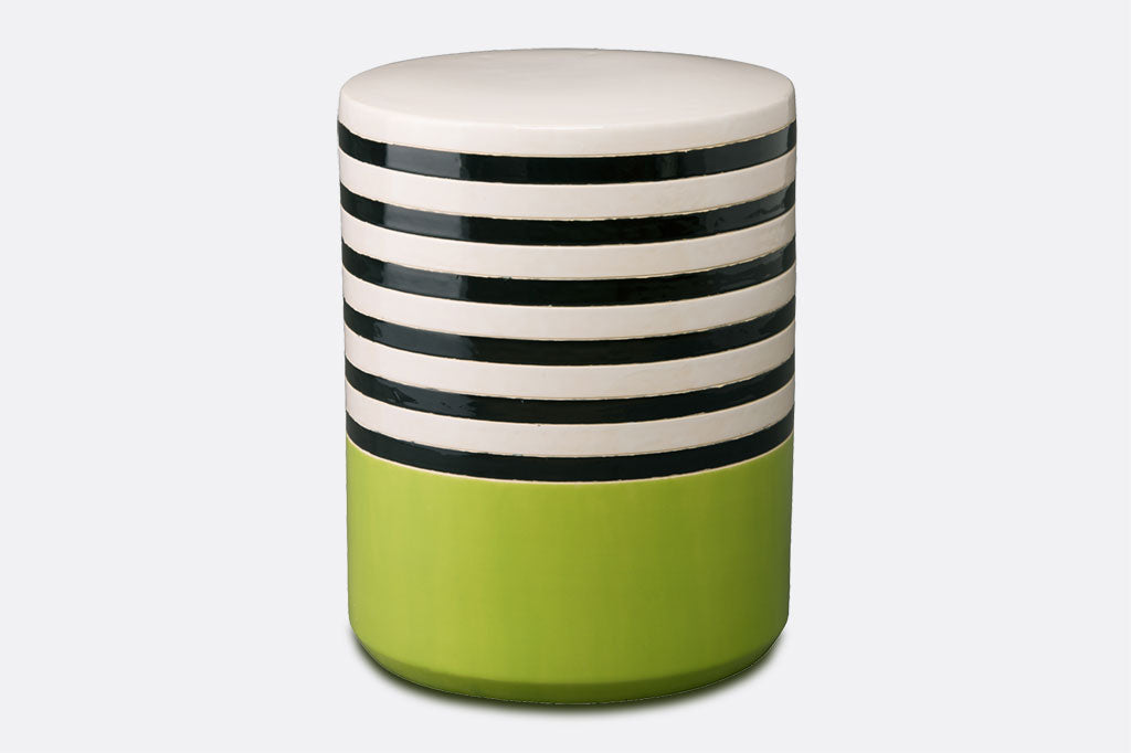 accent table with white and black stripes, green base