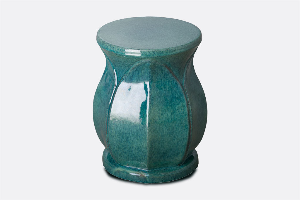 ceramic stool with variegated glazing in teal
