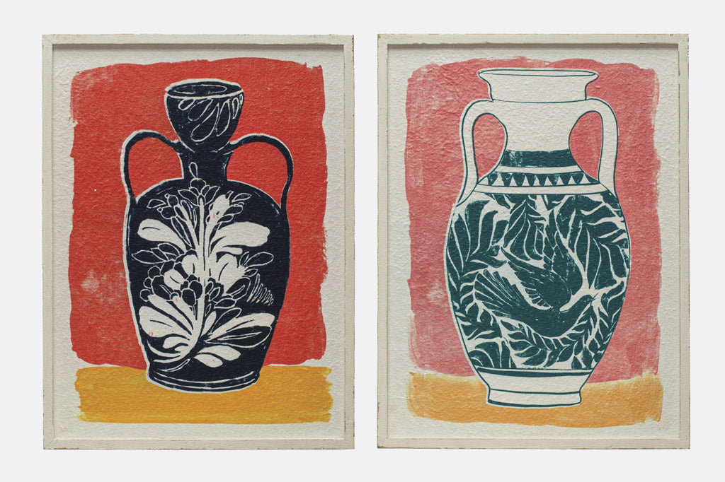 textured paper framed art set of 2 black and white urns