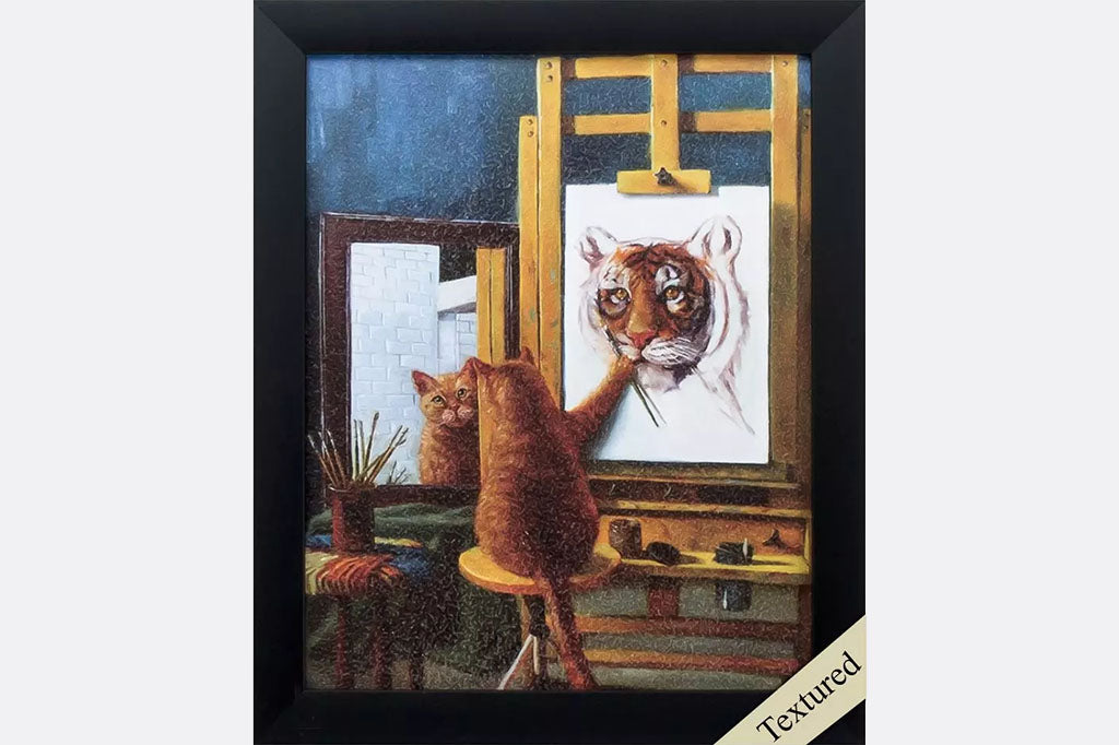 texture cat painting a tiger on easel framed art