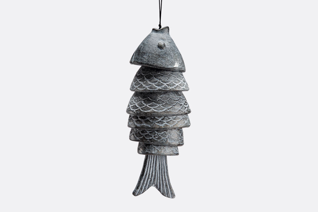 Fish Windchime with 7 parts, cast metal sculpted hanging art