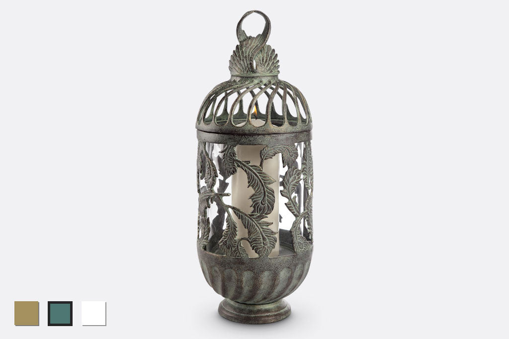 Swirling Feathers Lantern (Bronze, Verdi or White Finish)