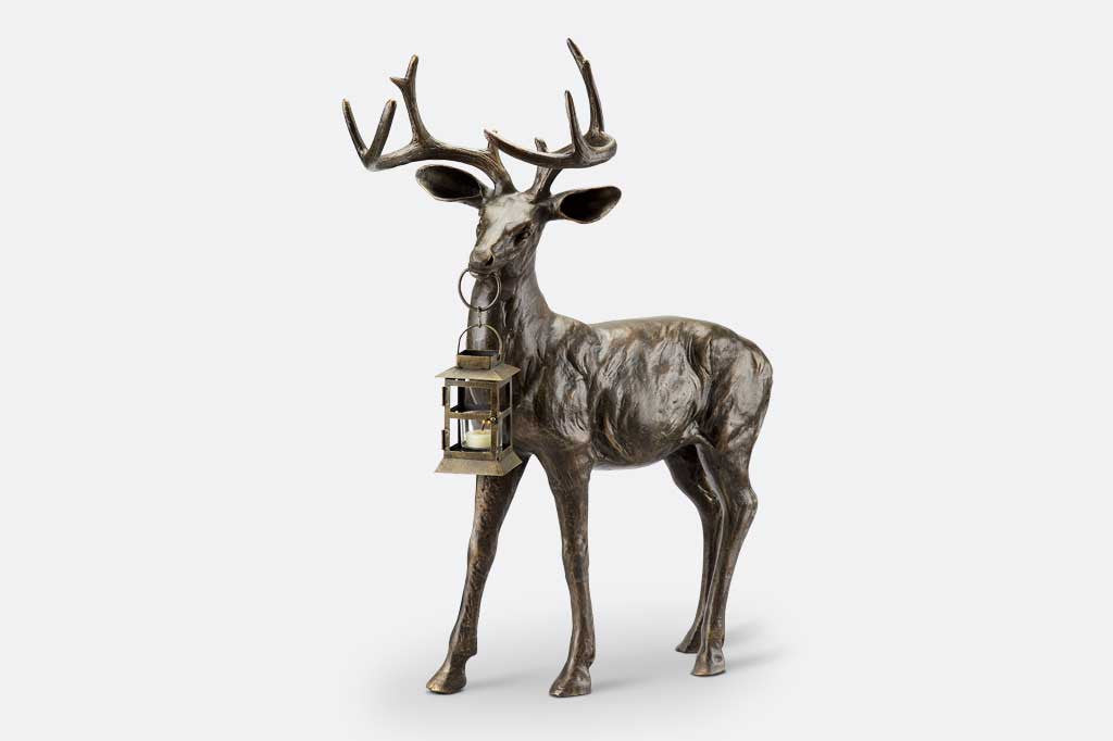 cast metal aluminum deer sculpture face front
