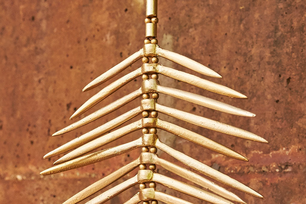 cast metal leaf windchime with beaded center