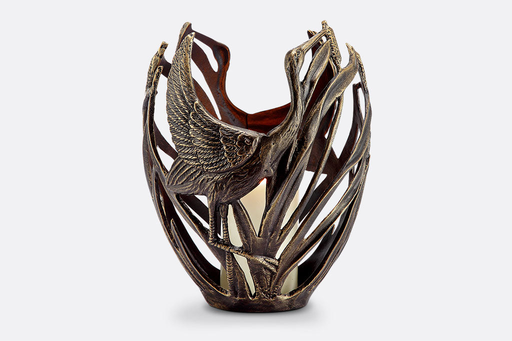 Shore bird motif modern sculptural candleholder, large vessel for pillar candle