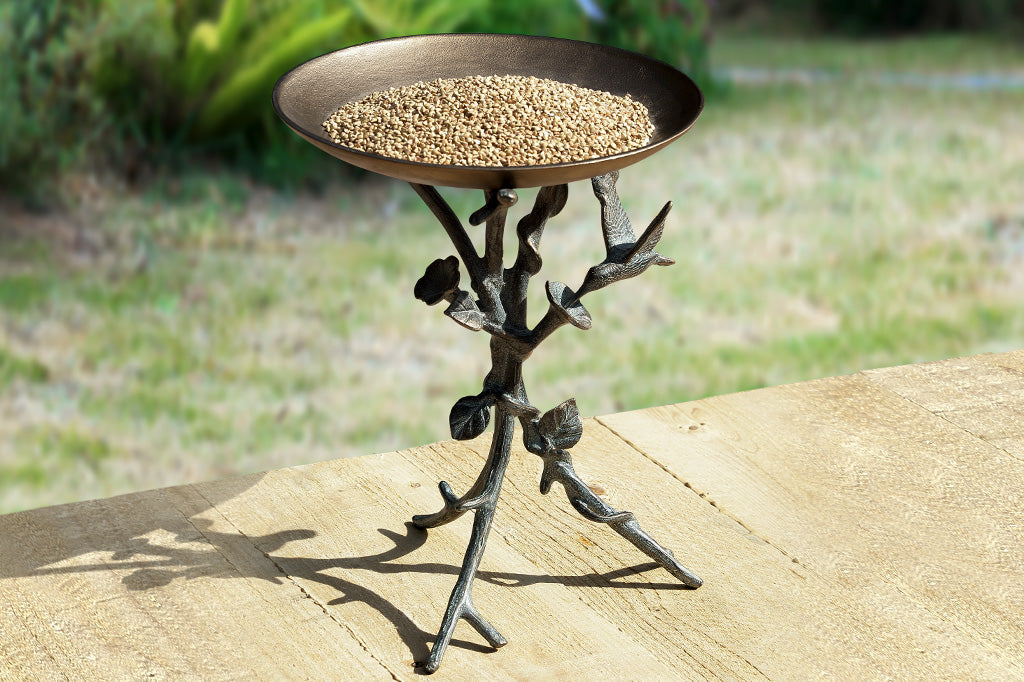 birdseed in tabletop birdfeeder