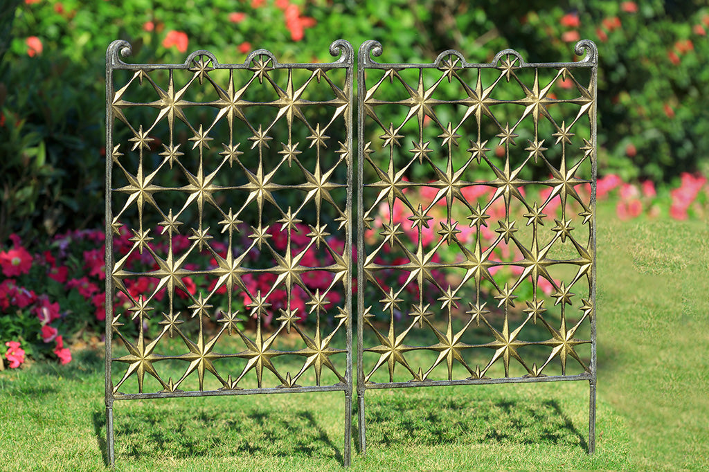 two starry night trellis set in garden setting