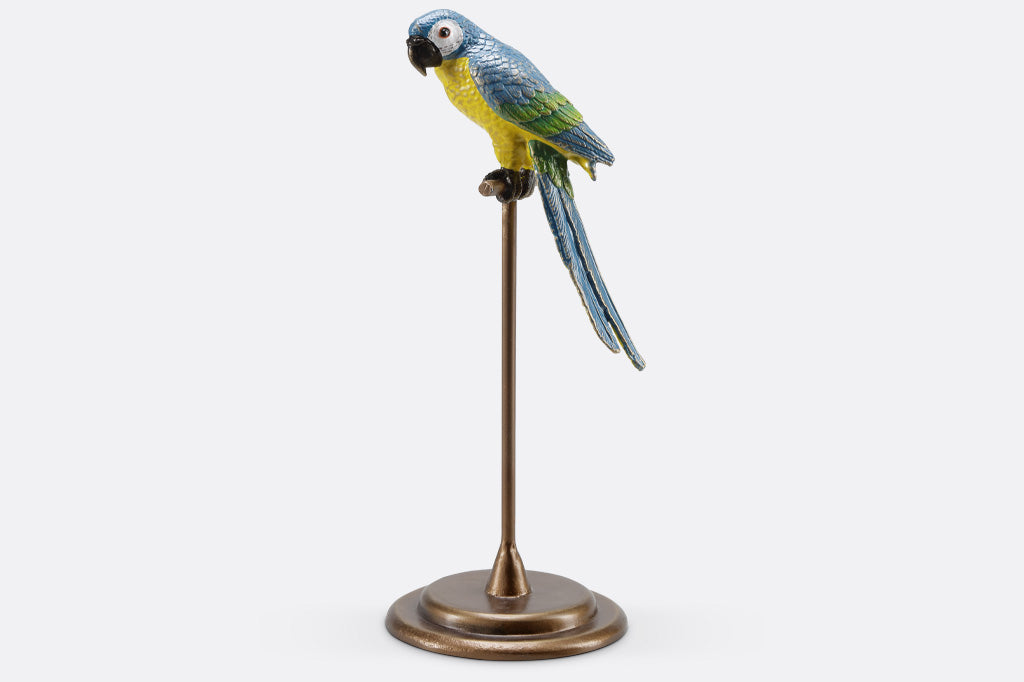 tall stand for blue and yellow parrot sculpture
