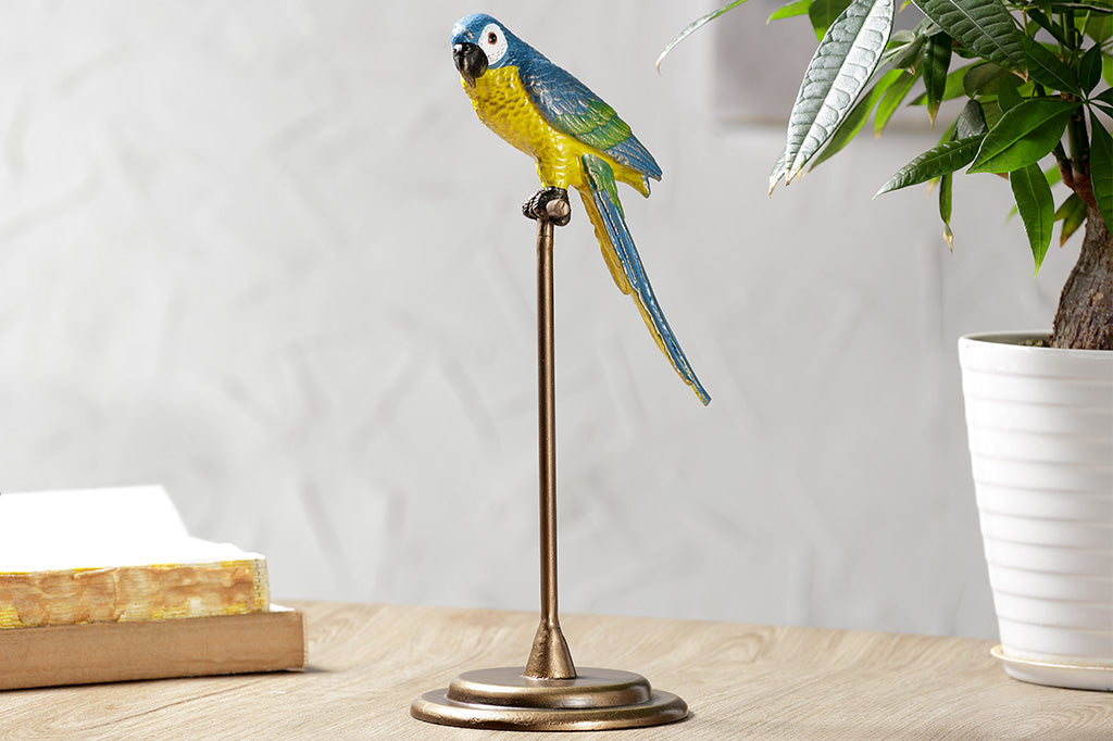 tall stand for blue and yellow parrot sculpture