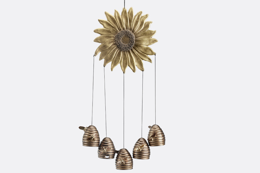 Sunflower and honeybee theme wind art, 5 pendant beehives