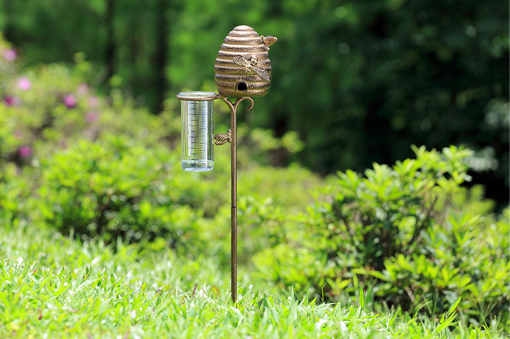 cast metal beehive raincatcher with glass breaker