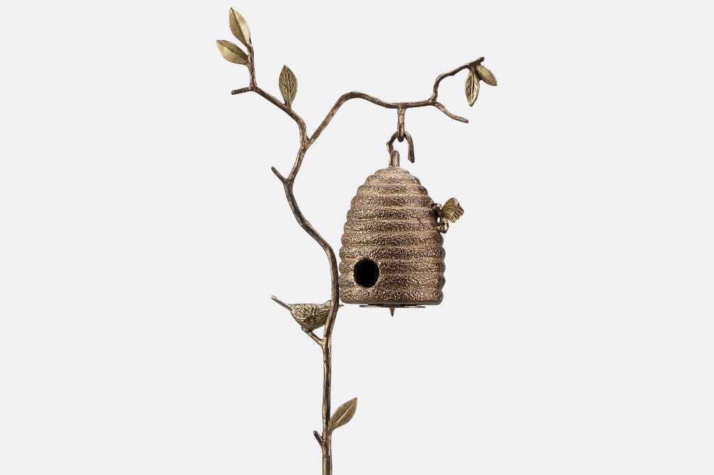hanging beehive with bee candleholder cast metal