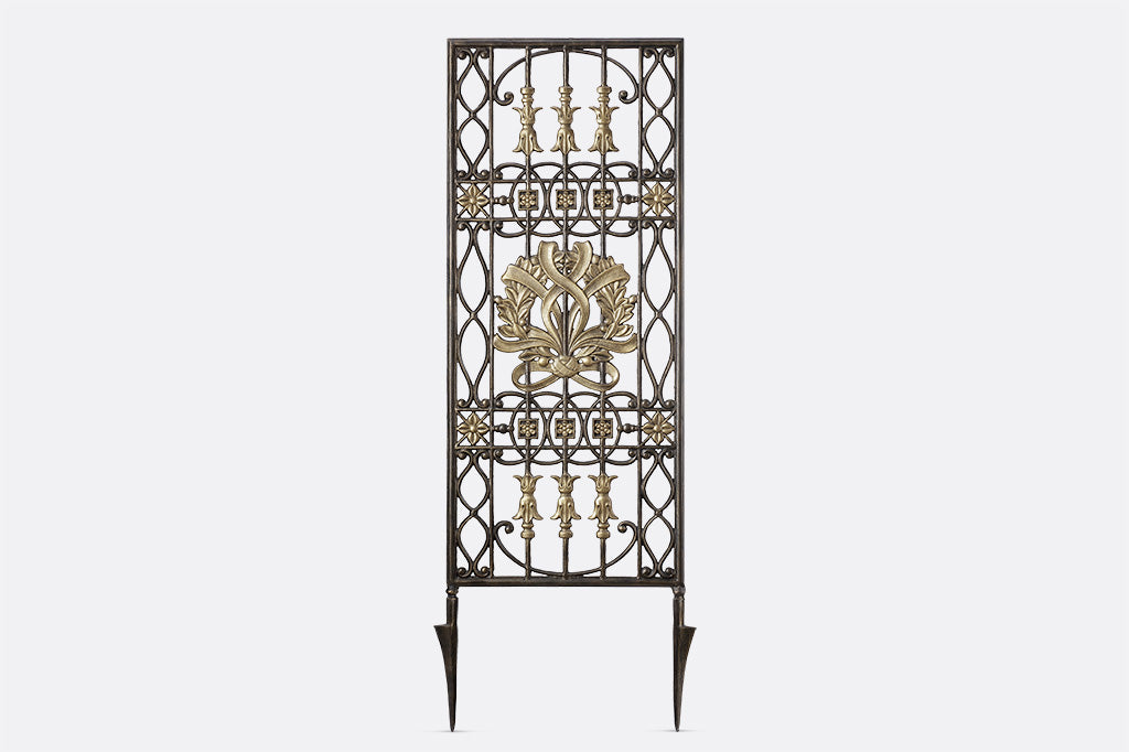 rectangle cast metal garden trellis with gold accents