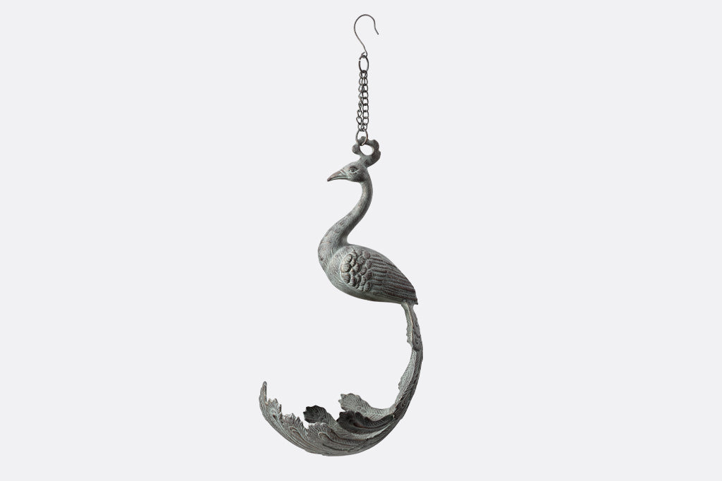 hanging sculptural planter with peacock shape