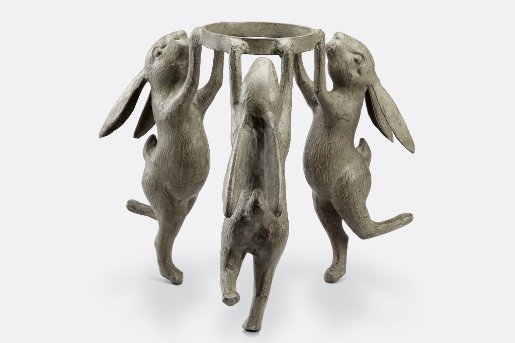 plant stand of three bunnies