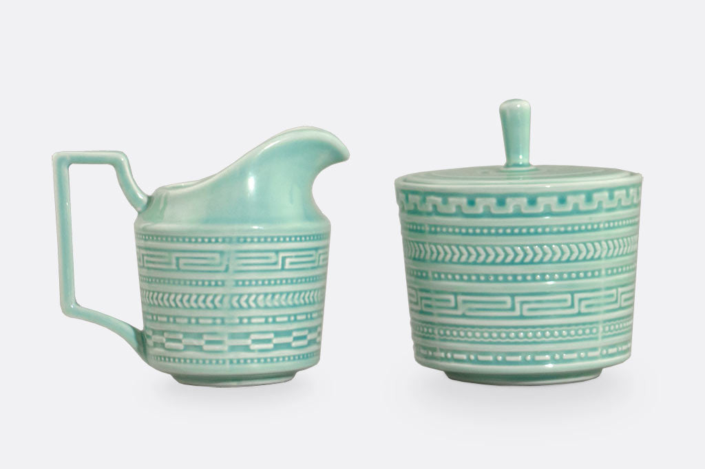 ceramic asian themed cream and sugar set