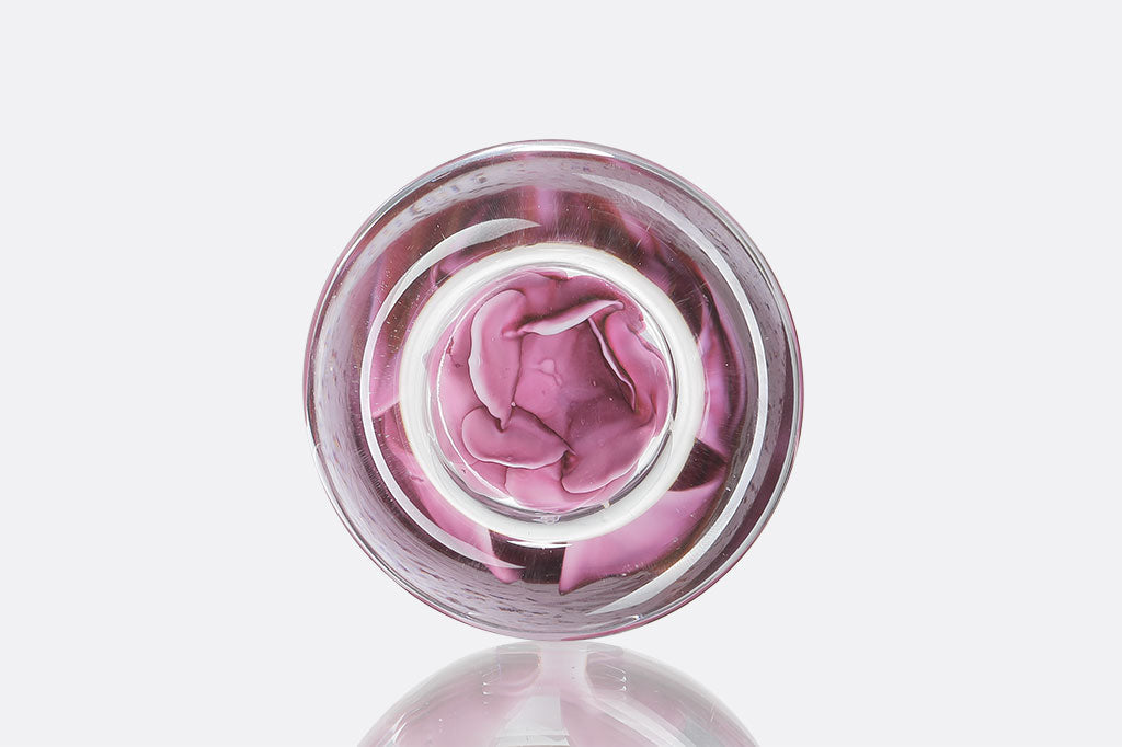 glass tealight candle holder with pink blossom design