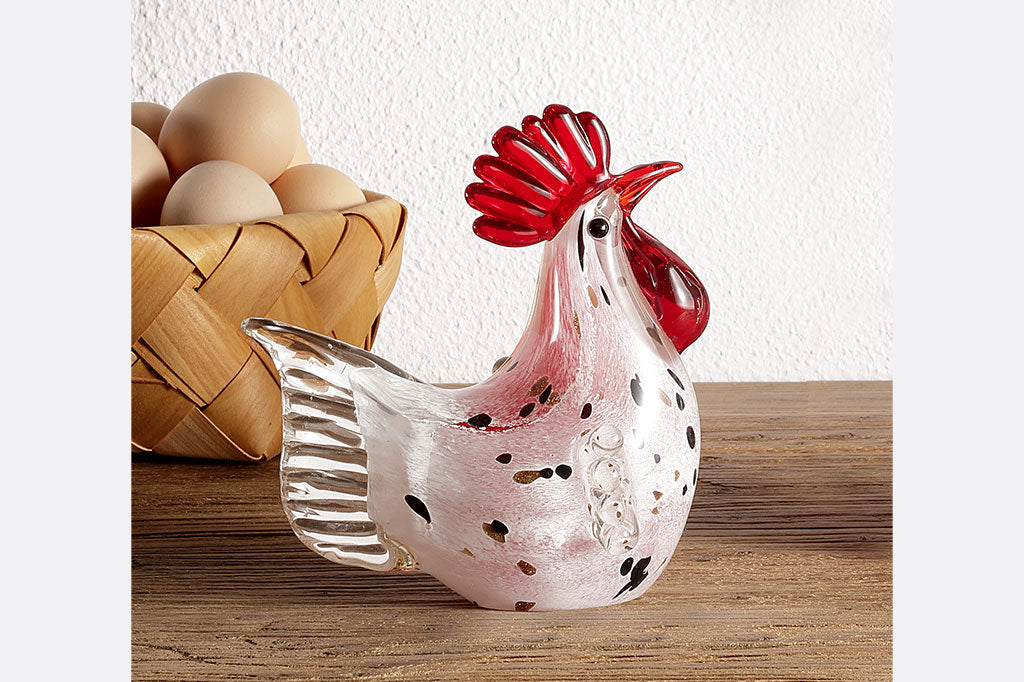 Glass chicken white with brown and black speckles