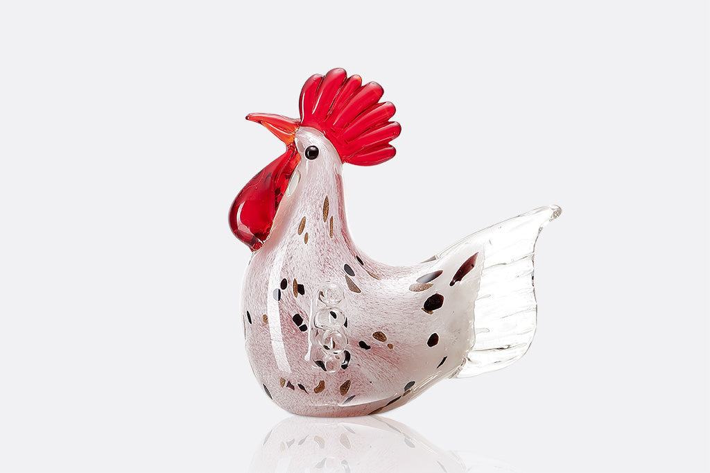 Glass chicken white with brown and black speckles