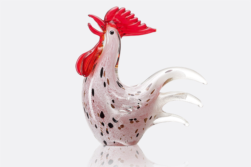 Crowing Rooster Art Glass Sculpture