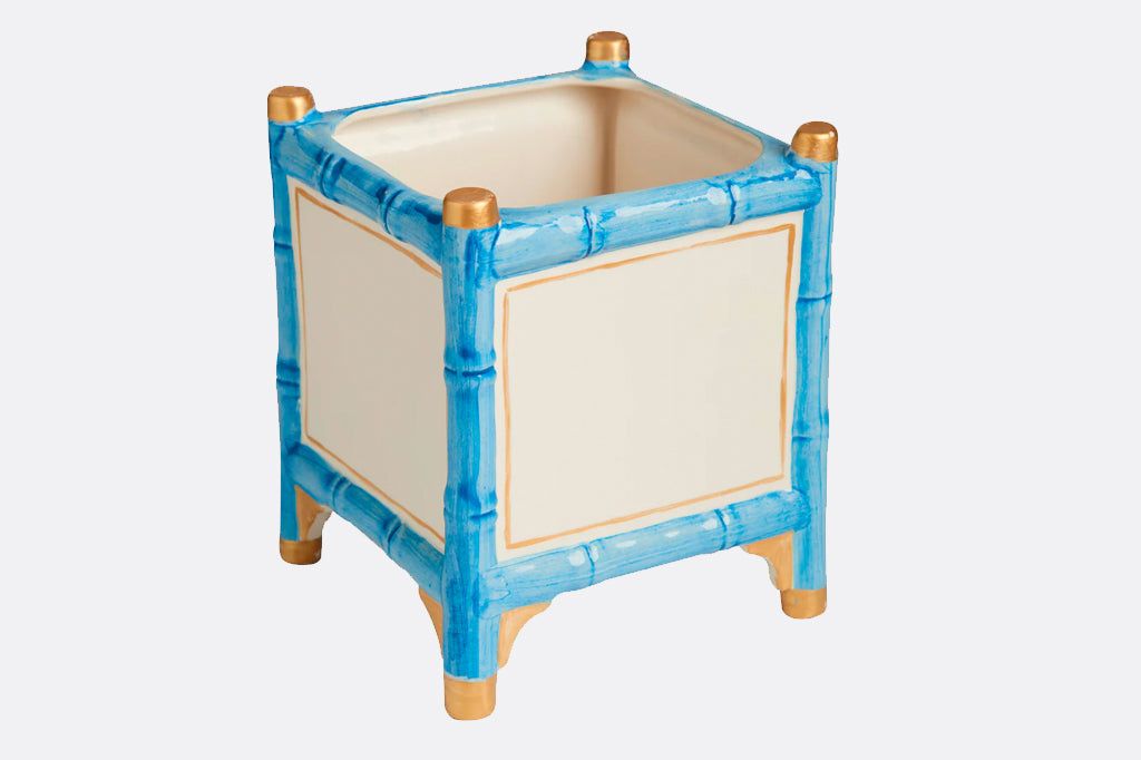 blue ceramic square pot