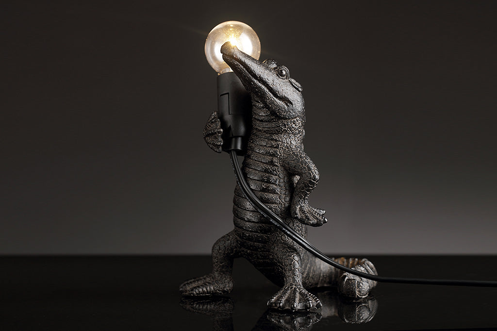 novelty desk lamp, resin alligator holding lightbulb