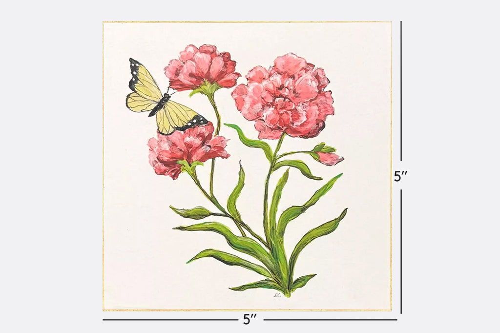 Four floral illustrations with butterflies and bees