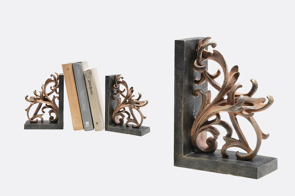 elaborate scrollwork bookend pair