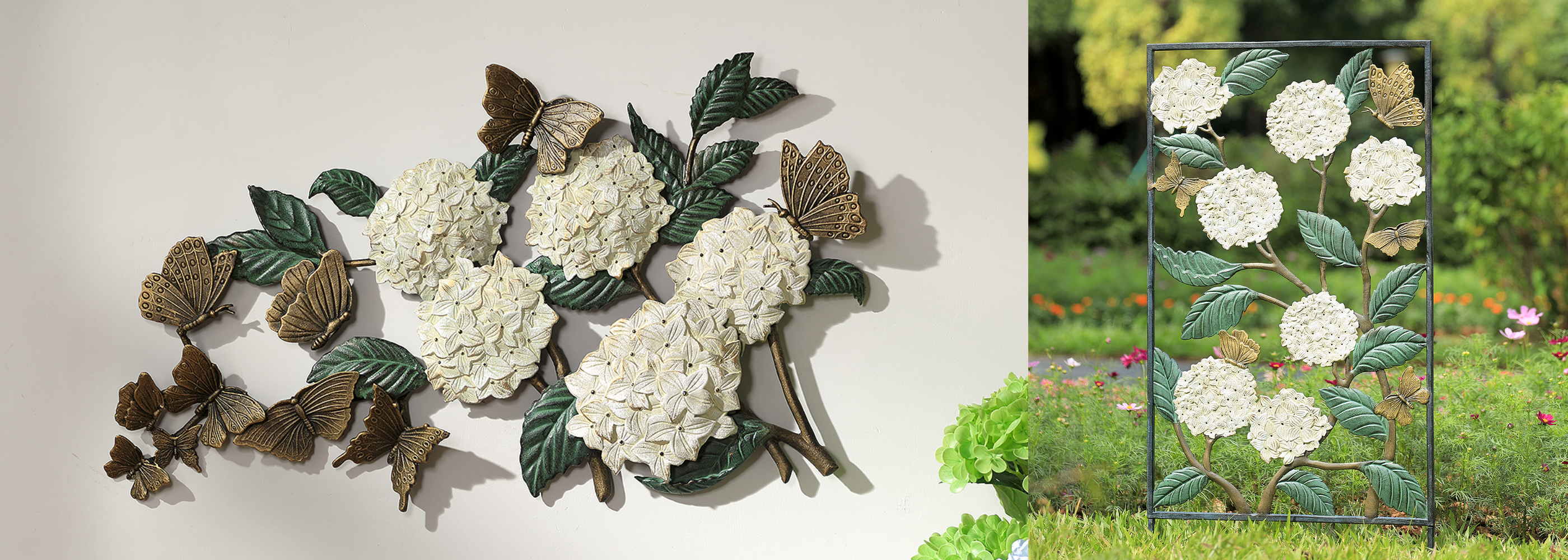 hero size image with cast metal hydrangea decor