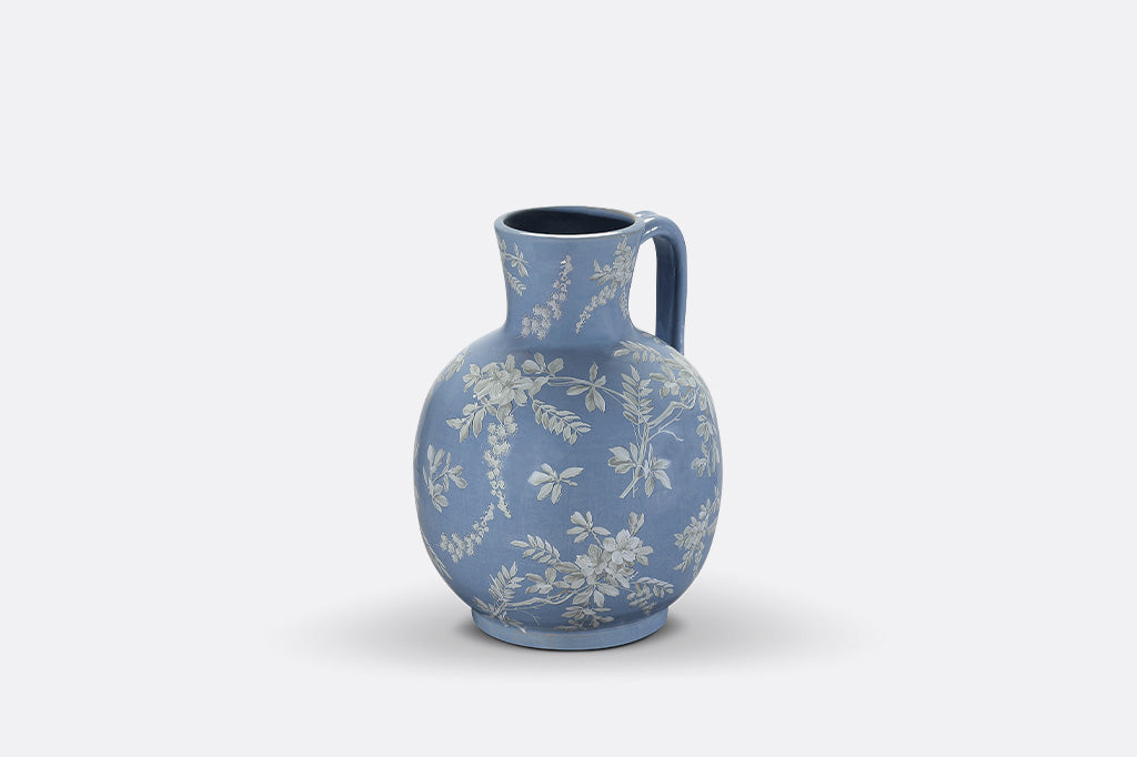 Blue ceramic vase with floral cornflower patterns