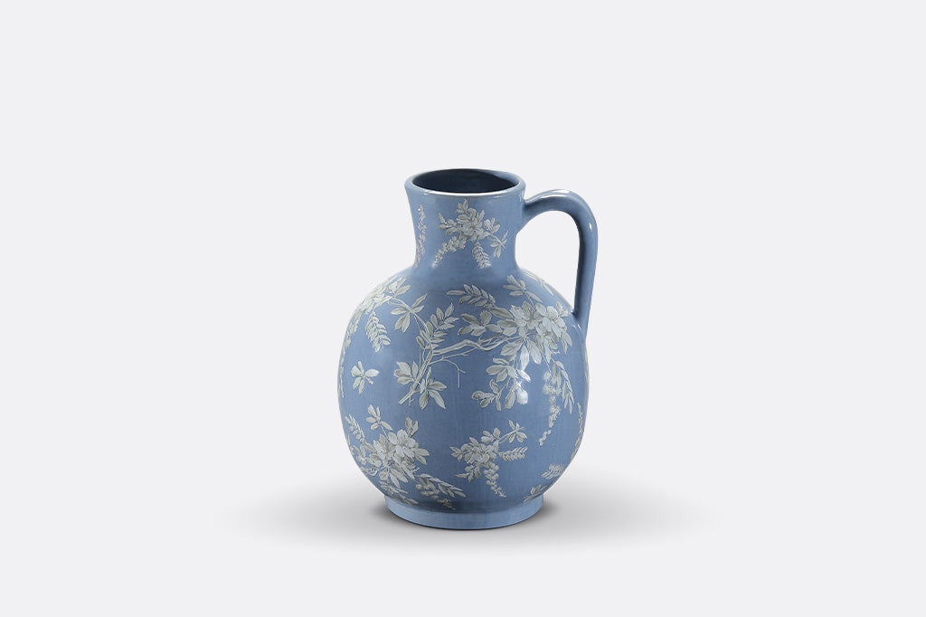 Blue ceramic vase with floral cornflower patterns