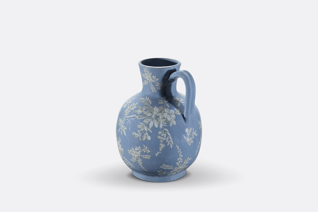 Blue ceramic vase with floral cornflower patterns