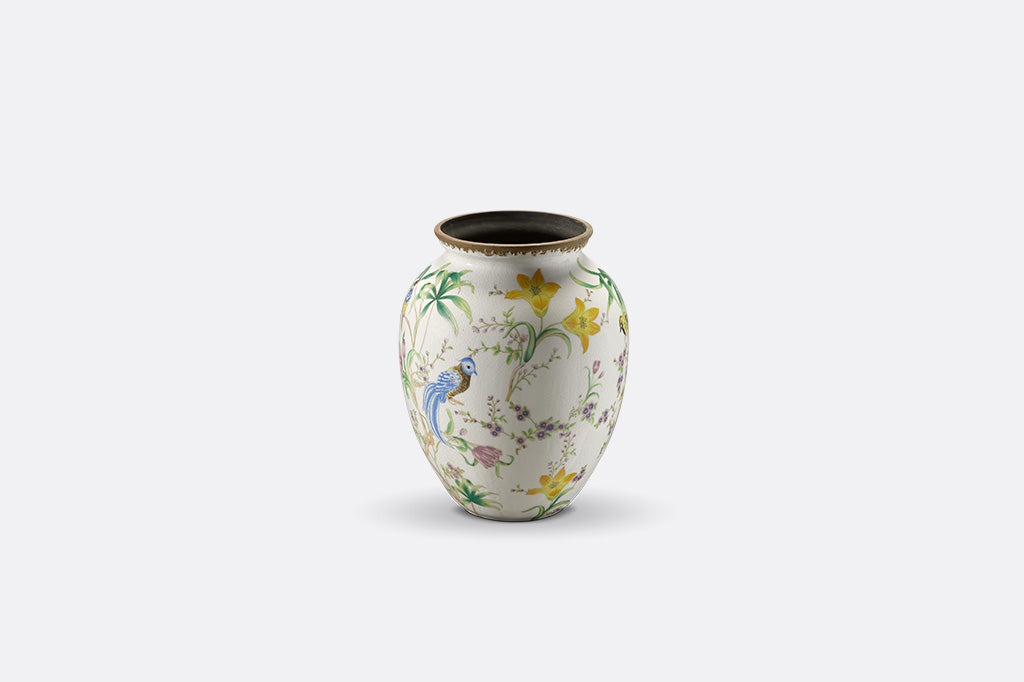 Decorative vase with floral and bird patterns