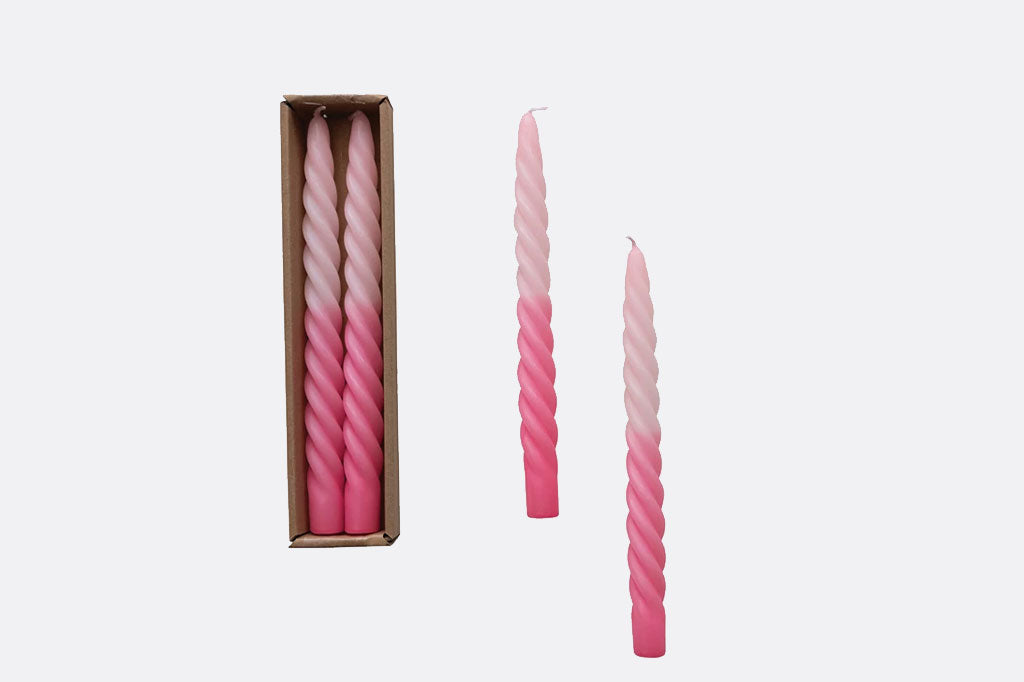 twisted two-tone pink taper candle 