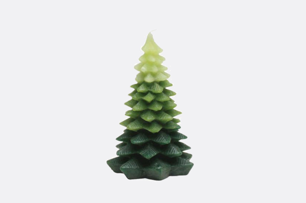 light green, middle to dark green tree shaped candle 