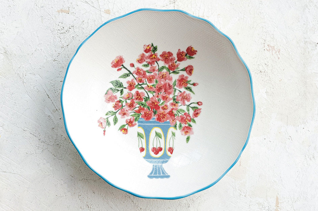 Fleurs Rouges in Vase Serving Bowl