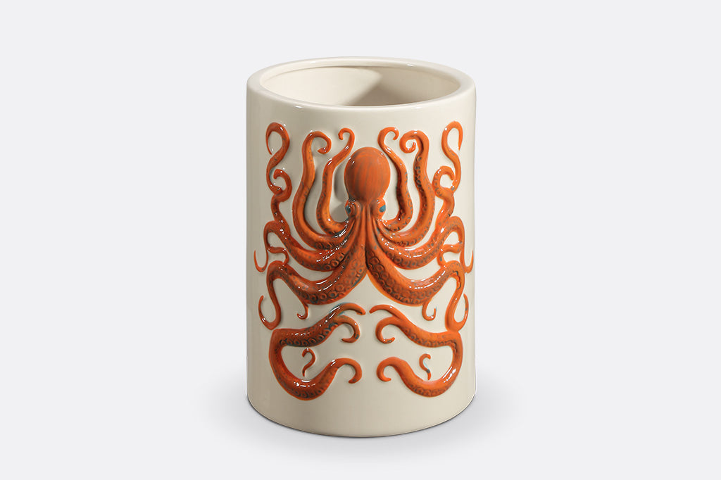Ceramic vase with an orange octopus design