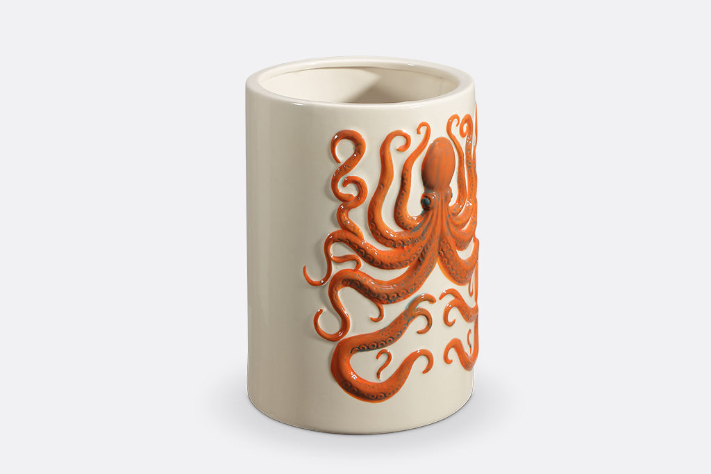 Ceramic vase with an orange octopus design