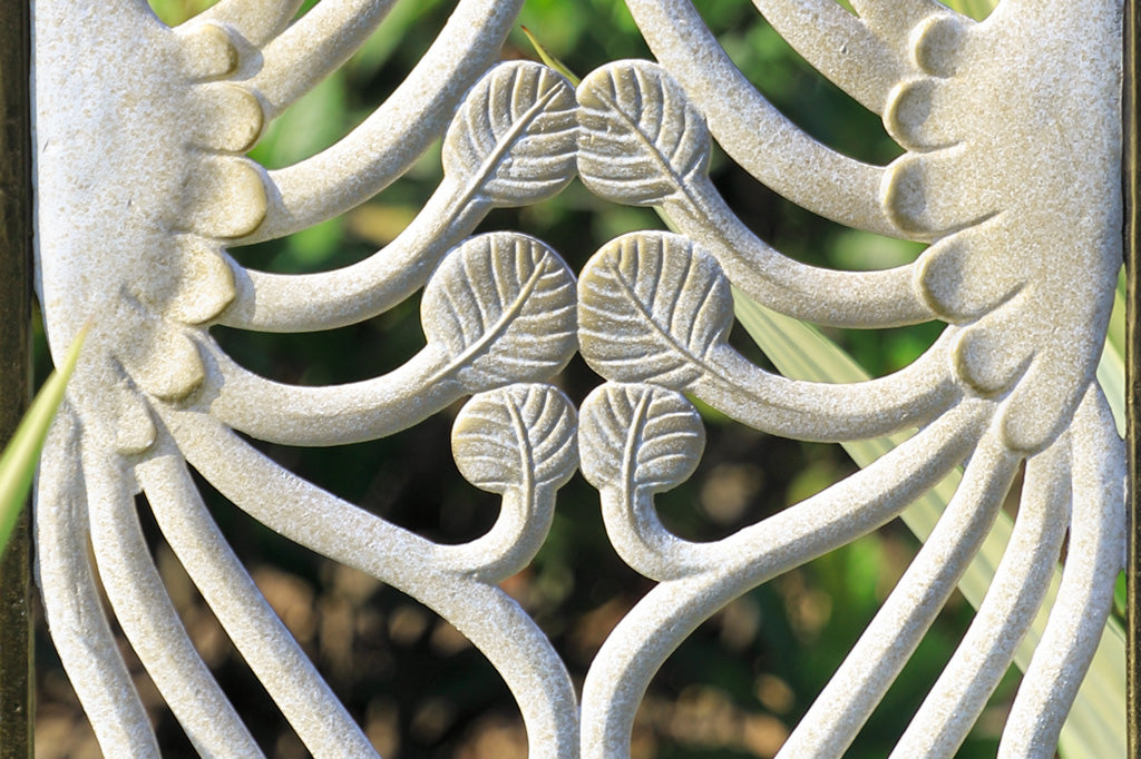 Swan Nouveau trellis closeup view of bronze stippling on white finish