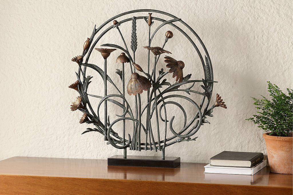 clover and thistle metal  tabletop sculpture 