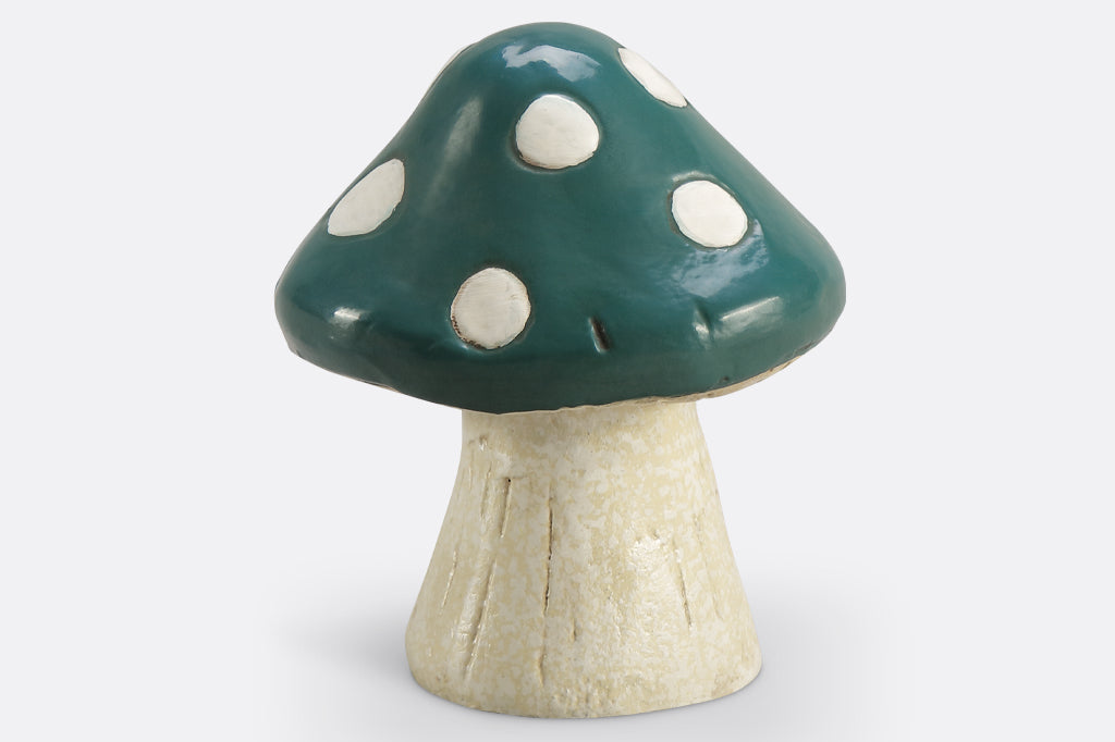 dark green with hint of blue mushroom garden sculpture 