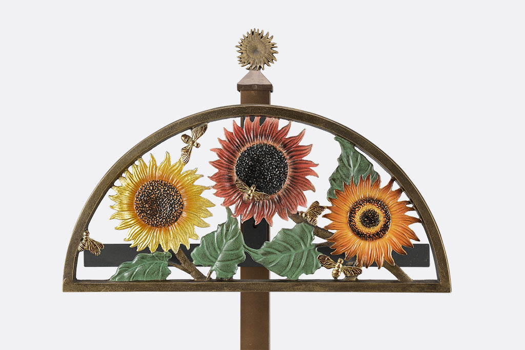 Decorative garden hose holder with sunflower design