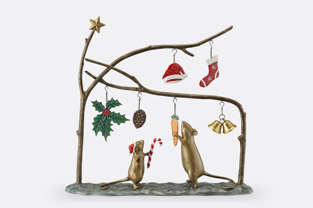 Decorative scene with mice and Christmas decorations